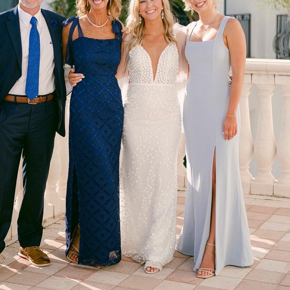 Show Me Your Mumu Paris Bridesmaid Dress in Steel Blue Stretch